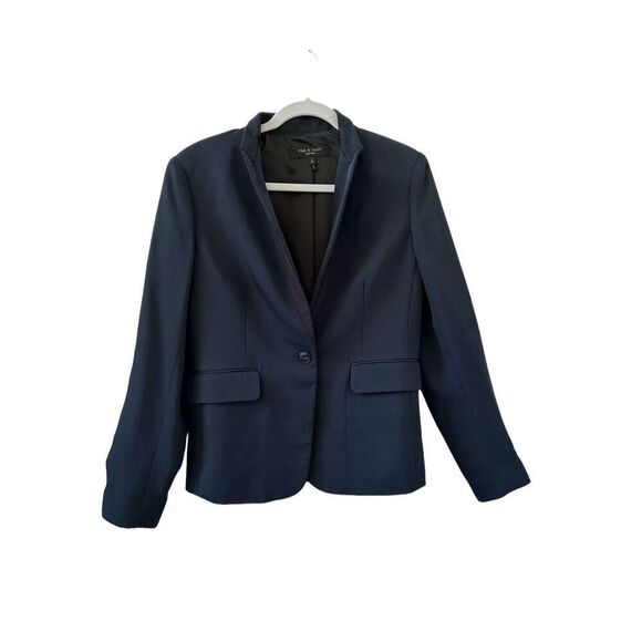 Rag & Bone One Button Single Breasted Reversible Blazer Navy Blue Women's Size 4 - Picture 1 of 6